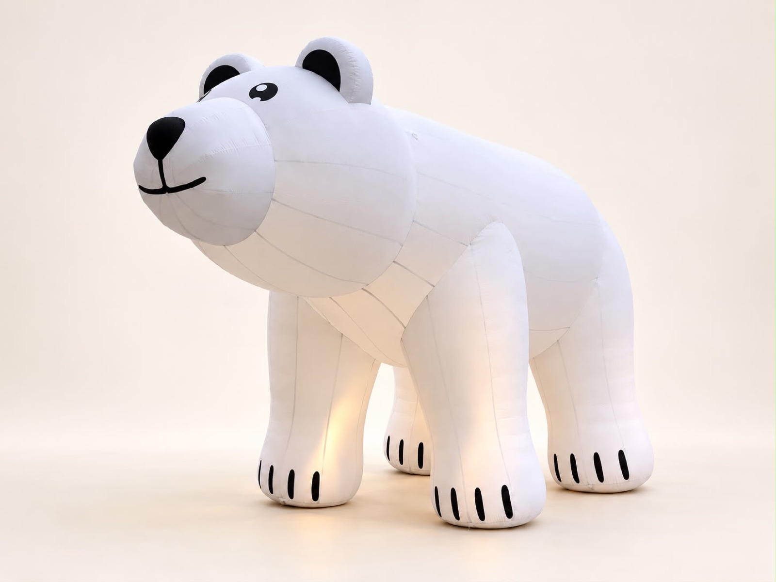 Ours polaire sur quatre pattes gonflable lumineux, vue de trois-quarts