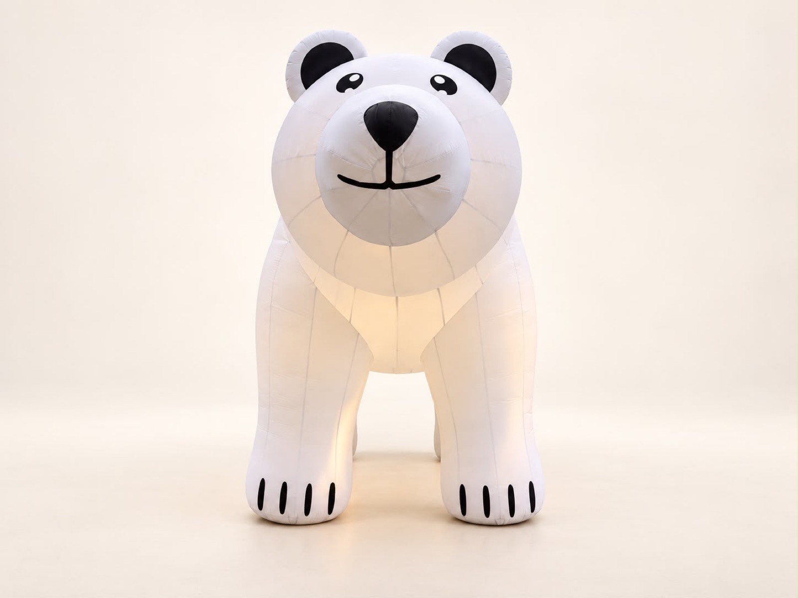 Ours polaire sur quatre pattes gonflable lumineux, vue de face